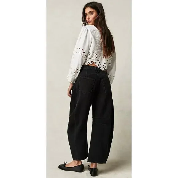 NWT We The Free Good Luck Mid-Rise Barrel Jeans Soundwave Black Size 25 - Picture 2 of 12